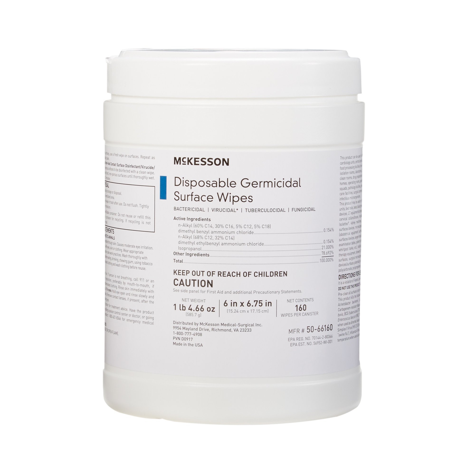 McKesson Surface Disinfectant Wipe Canister Alcohol Scent 160 Ct 50-66160 gallery