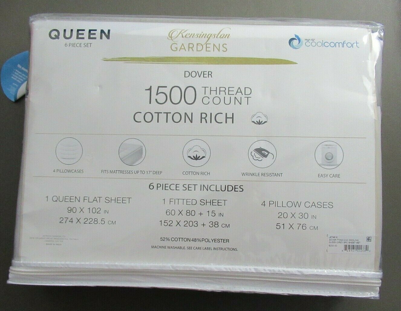Kensington Garden Dover 1500 Thread Count 6-Piece Queen Sheet Set, Gray gallery