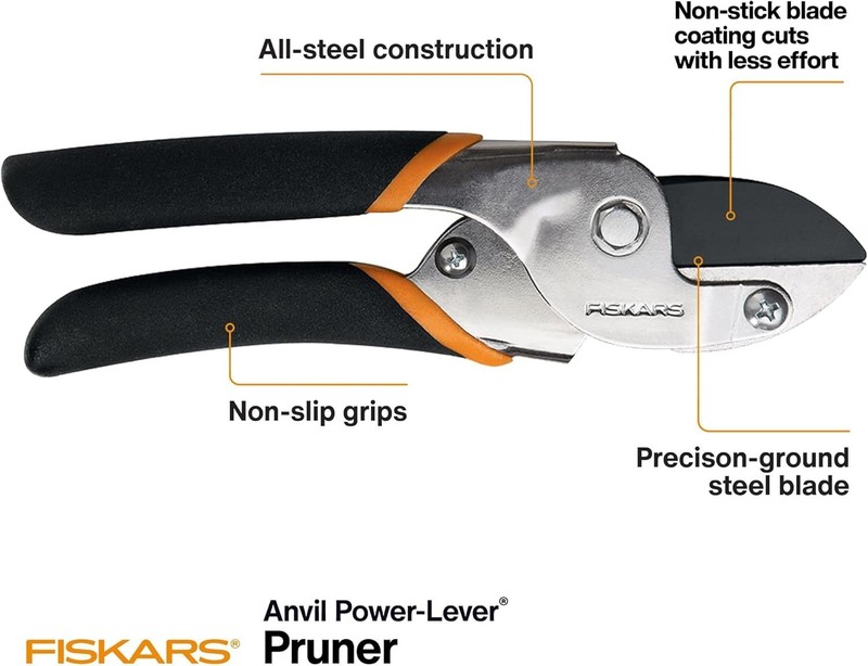 Fiskars # 9110 Anvil Pruner with Power Lever Technology- Non-stick Blade Coding gallery