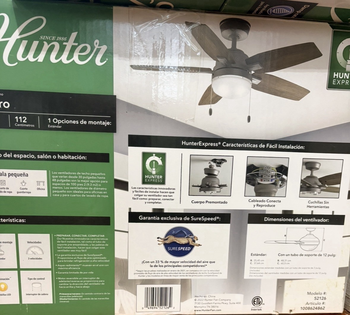Hunter Antero Ceiling Fan Indoor 112cm Silver Brown Pull Chain With Light gallery