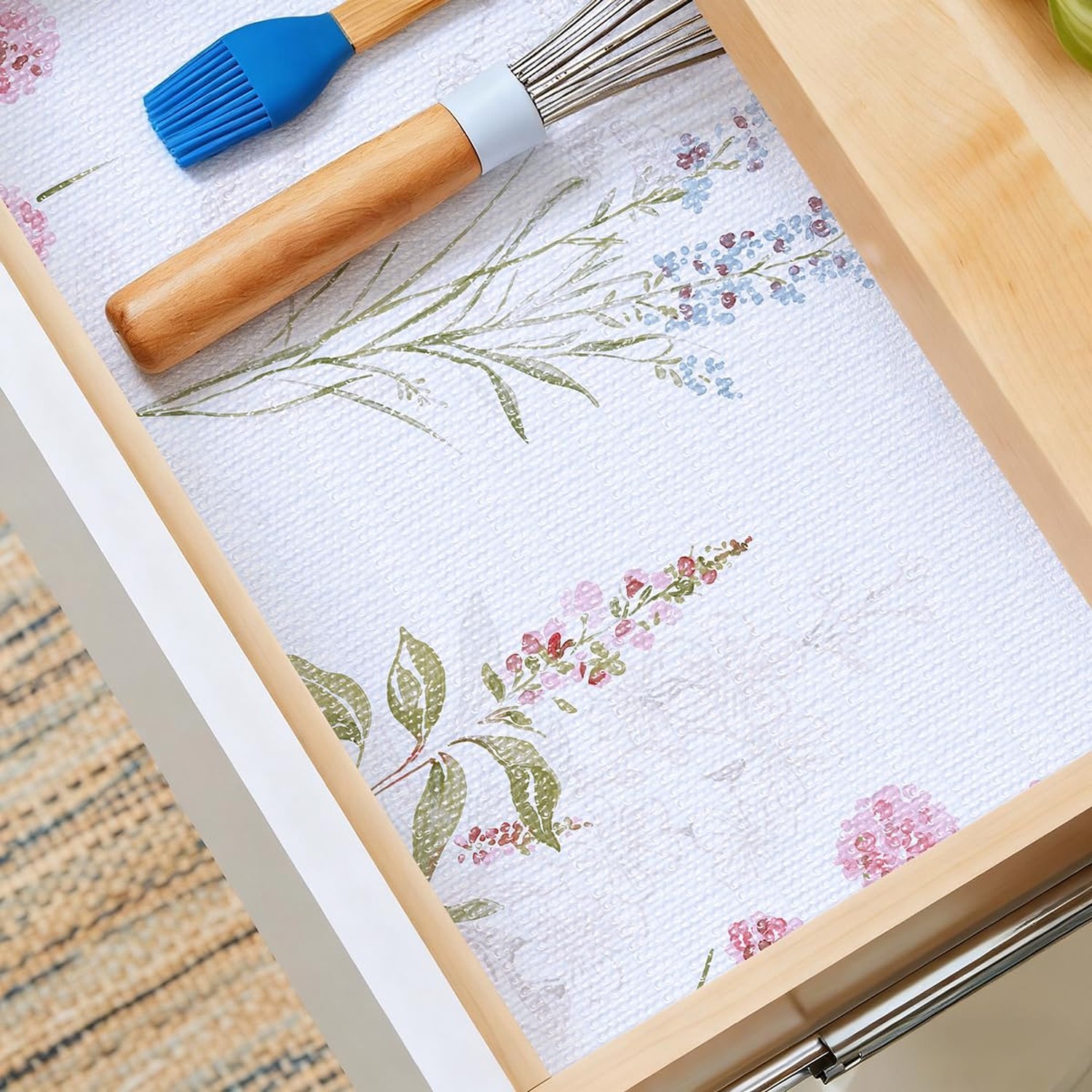 Floral Shelf Liner for Kitchen Cabinets Non-Adhesive Drawer Liners Non Slip C... gallery