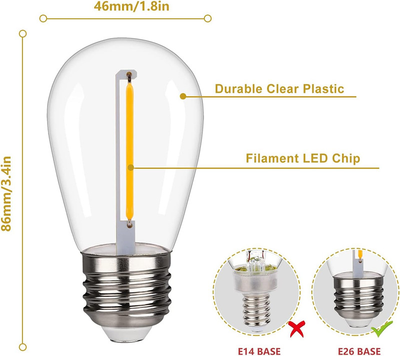 Shatterproof,Waterproof S14 String Light Bulbs Equivalent to 10 W, S14 Led Bulb gallery