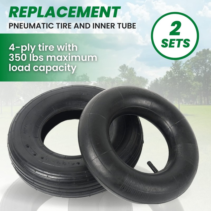 (2 Sets) 4.00-6 Replacement Pneumatic Tires and Inner Tubes - Universal Fit 1... gallery