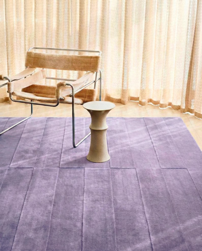 Hand Tufted lilac Wool Rug | Solid Levander Stripped High low pile Area Rug 6x9