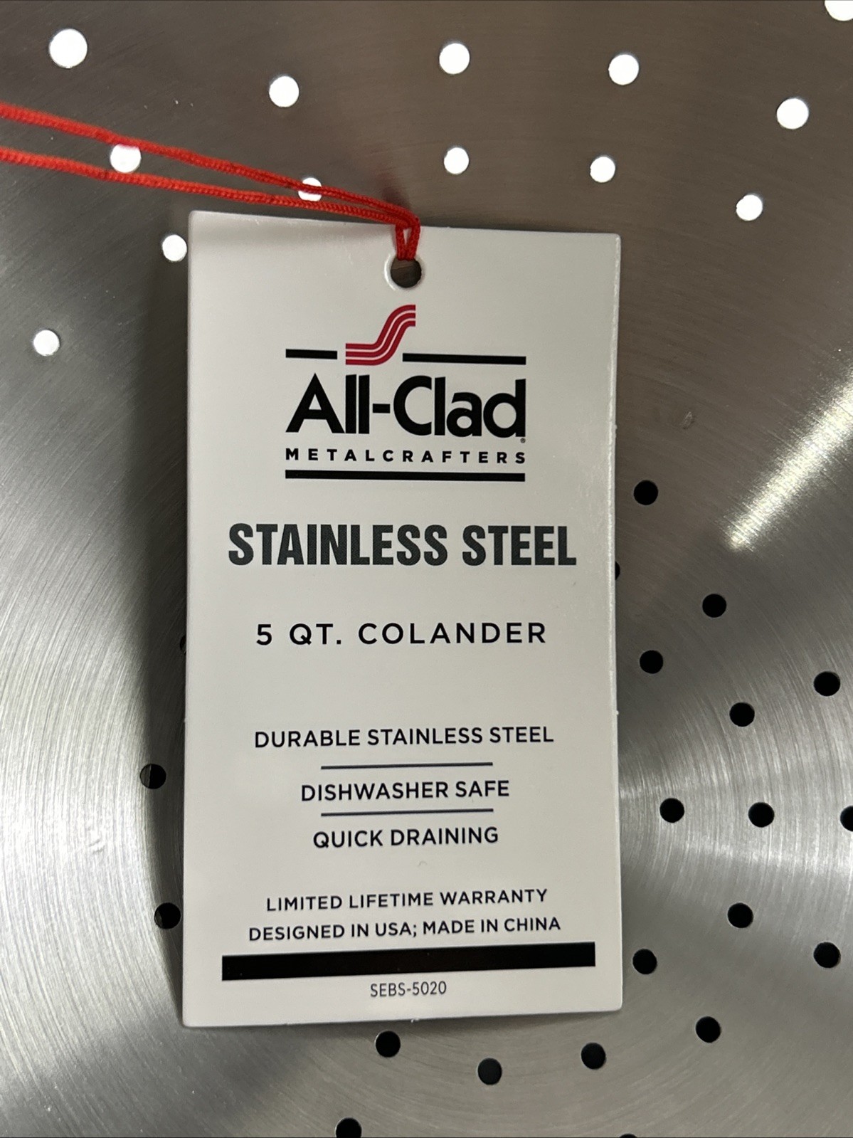 NEW ALL-CLAD 5 Quart Colander 18/10 Stainless Steel Size L Quick Draining $89.95 gallery