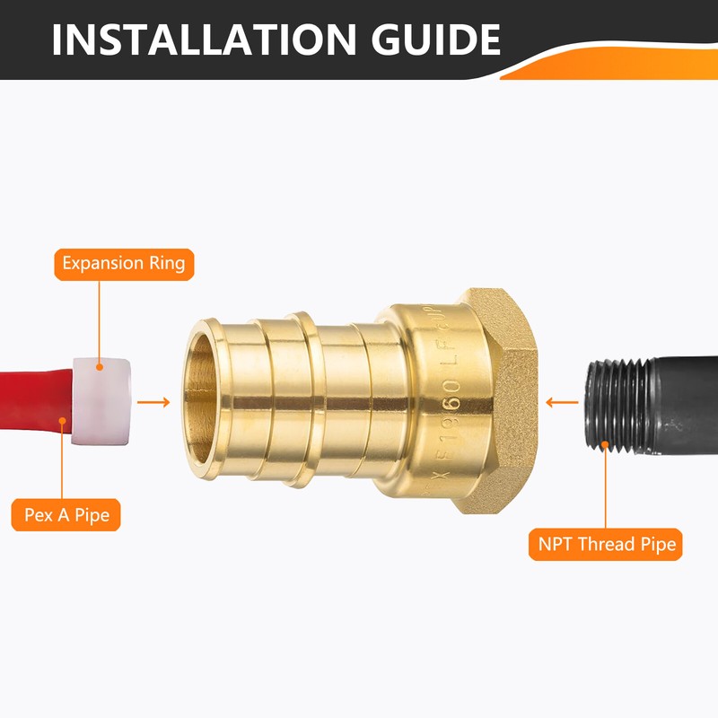 EFIELD 5 to100 Pack Pex A 3/4" x 1/2" Female NPT Adapter Expansion Brass Fitting gallery