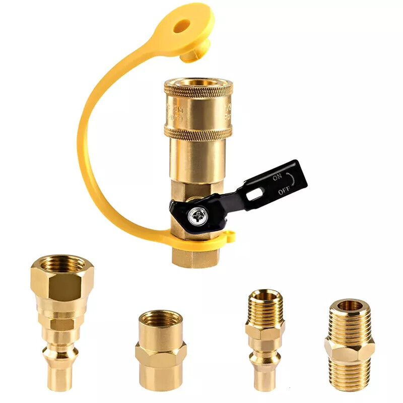 5Pcs RV Propane Quick Connect Fittings Adapter Valve Kit 3/8” Flare X 1/4” NP gallery