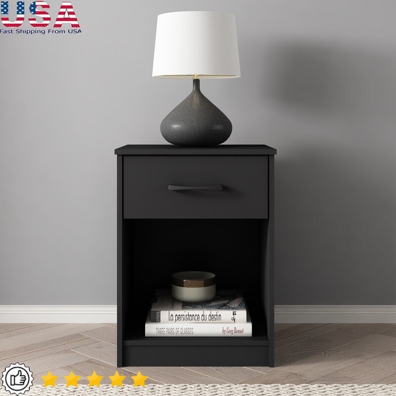 Ardent Nightstand W/ 1 Drawer Easy Assembly Sleek Black Finish Modern Design New gallery