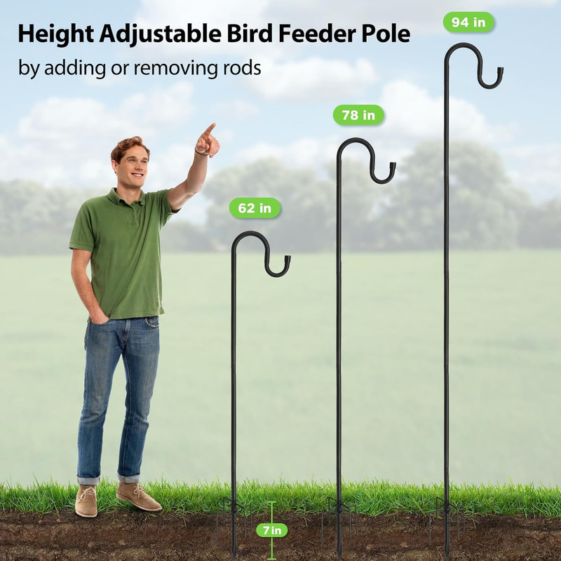 Shepherds Hooks, 94" Bird Feeder Pole for Outdoor, 4/5” Thick Hummingbird Feeder gallery