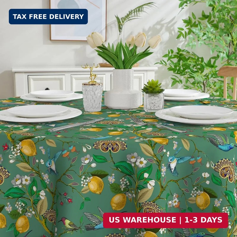 Spring Round Tablecloth 70 inches - Floral Lemon Branch Green Spring Decorations gallery