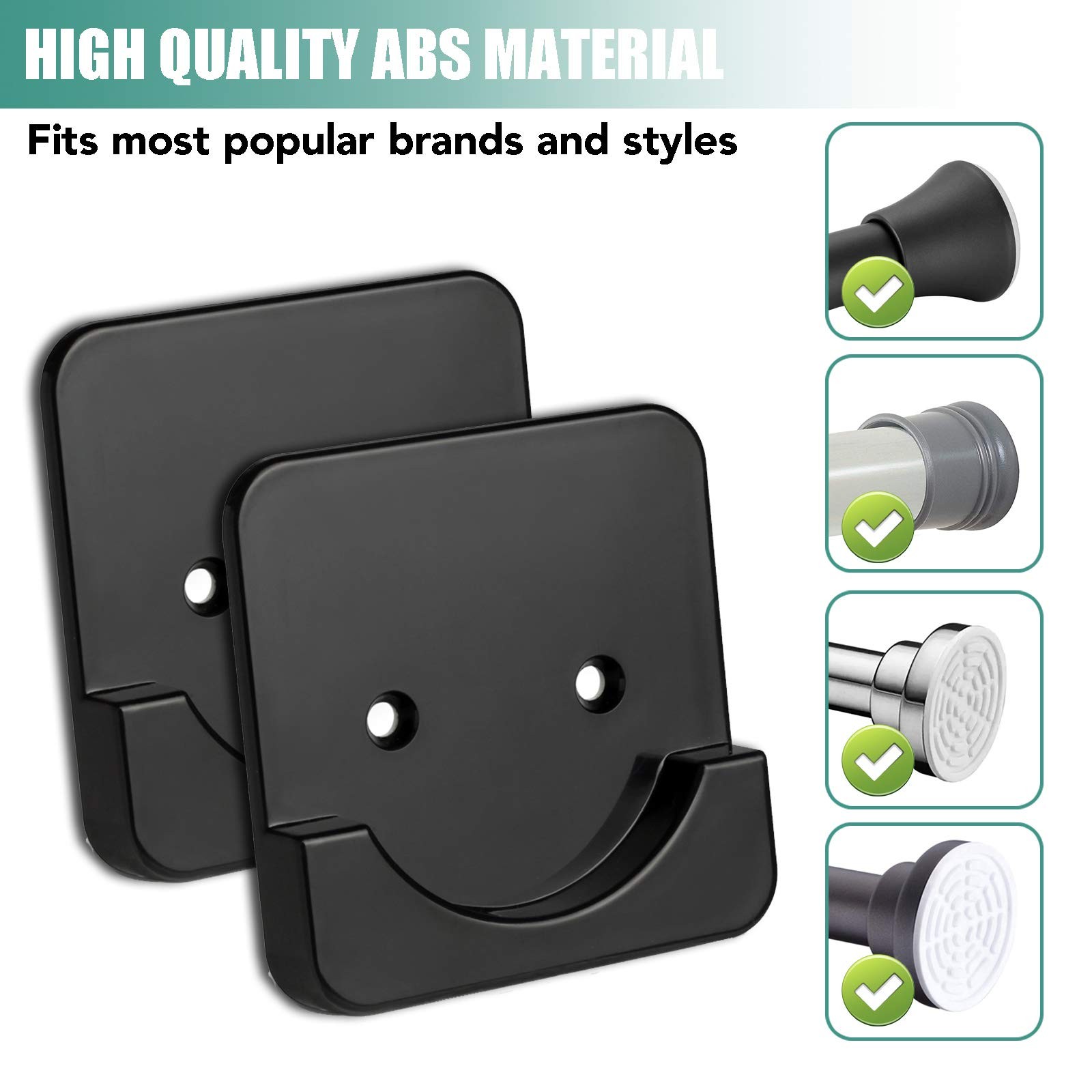 Black Shower Curtain Rod Holder for Wall Mount | 4 inches x 4 inches, gallery