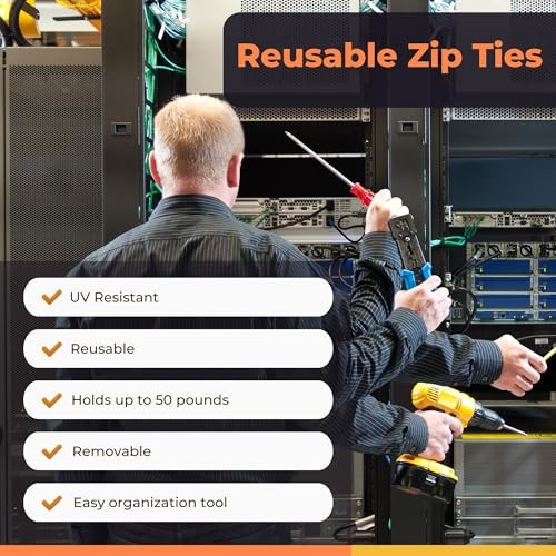250-Count Reusable 8-inch UV Resistant Nylon Cable Zip Ties, Black gallery