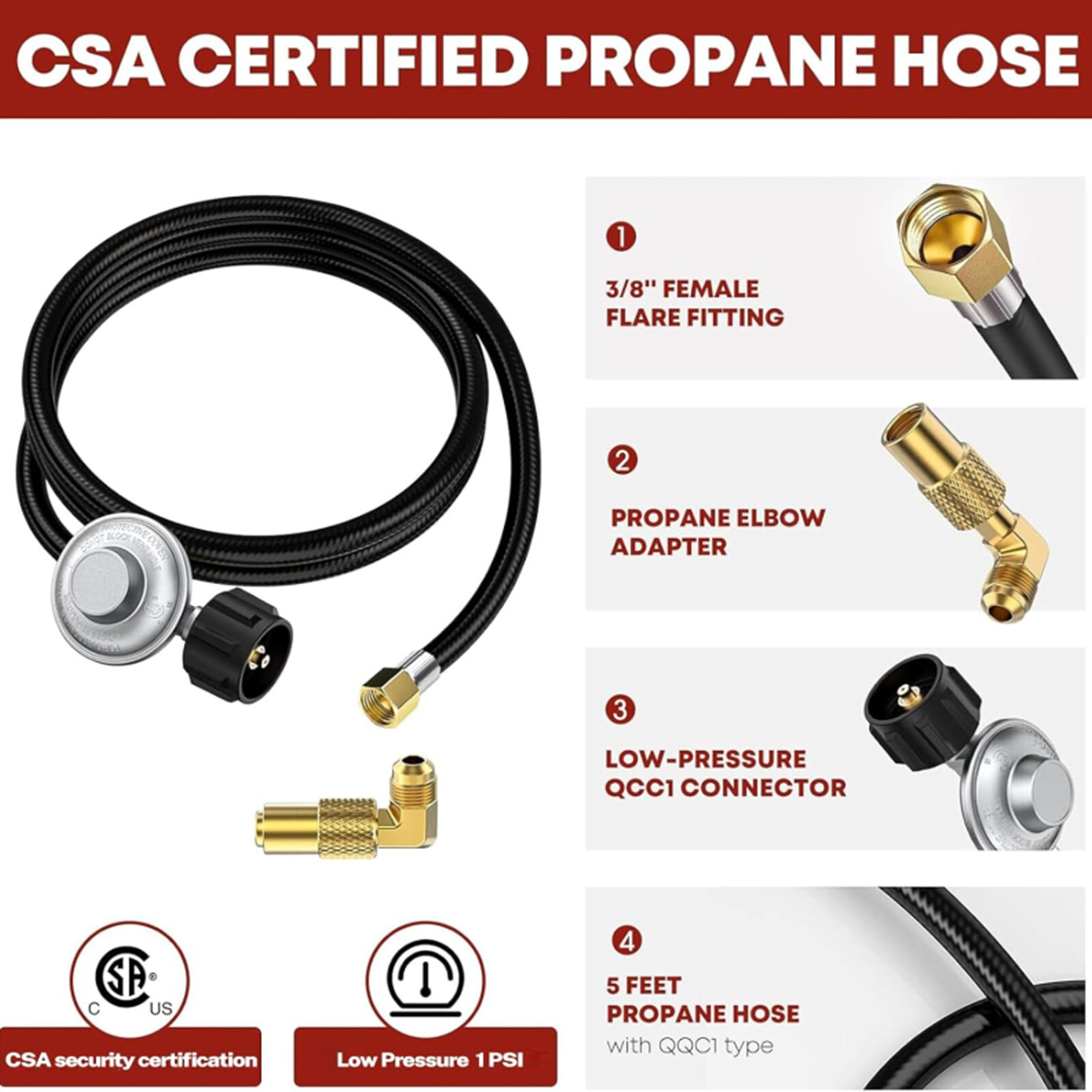 5FT Propane Adapter Hose with Regulator for Blackstone17" & 22" Tabletop Griddle gallery