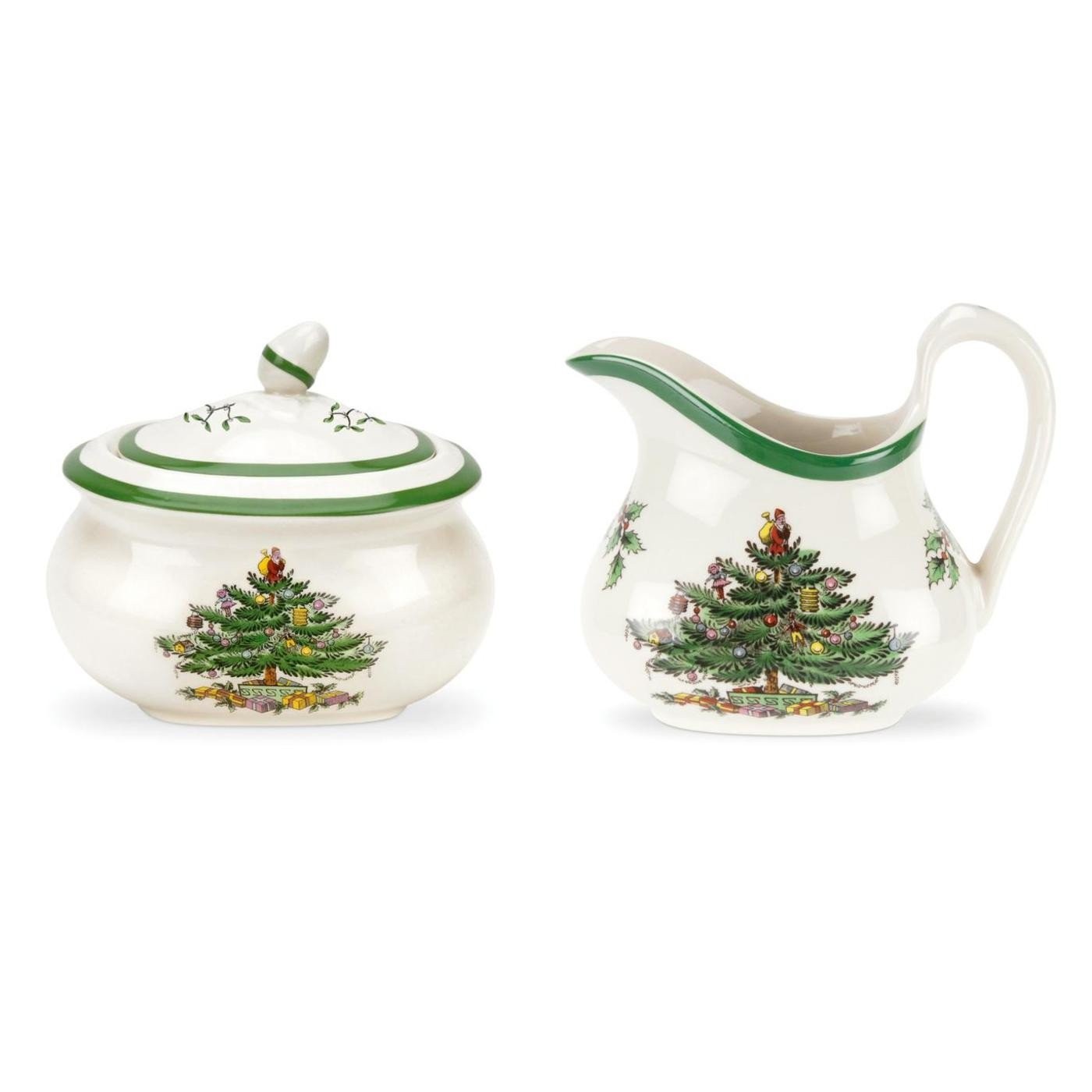 Christmas Tree Sugar & Creamer Set - 16oz Sugar Bowl with Lid & 8oz Creamer -... gallery