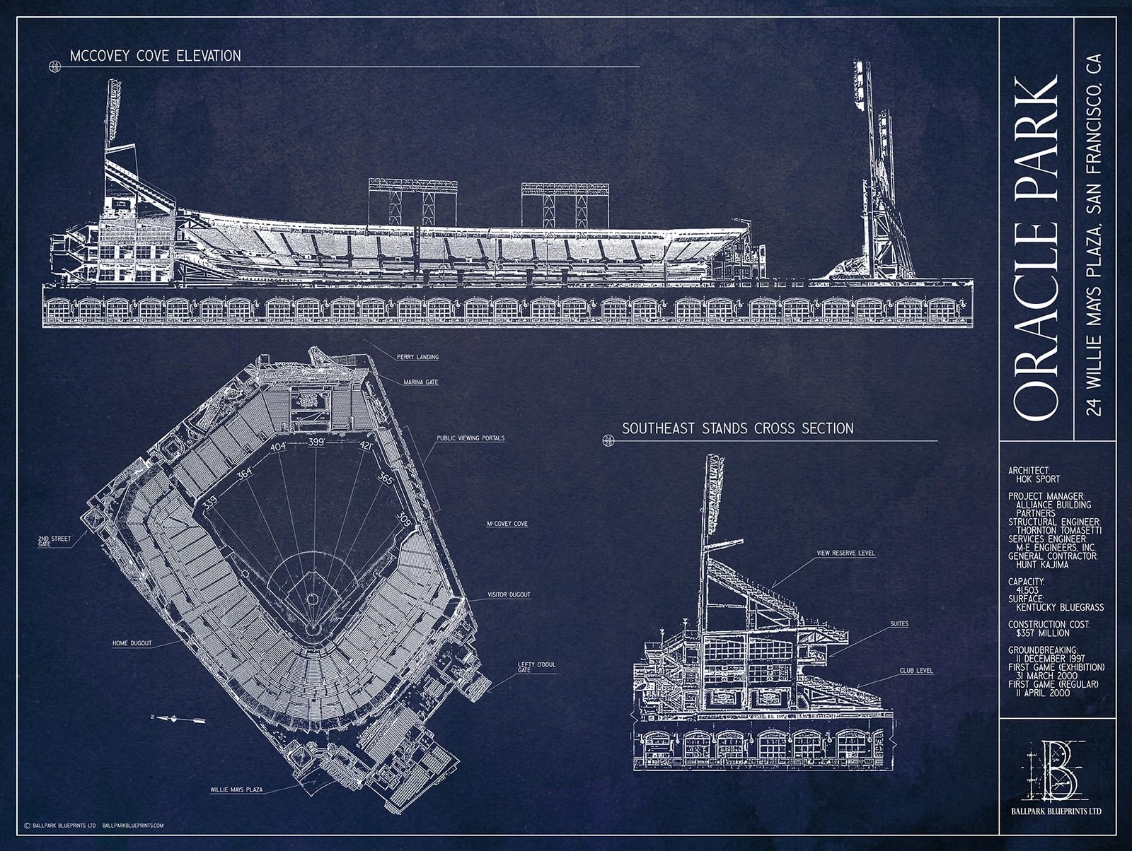 Oracle Park Blueprint-Style Art Print gallery