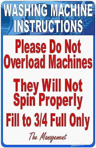 Vintage Washing Machine Instructions Tin Metal Signs Do Not Overload Laundromat gallery