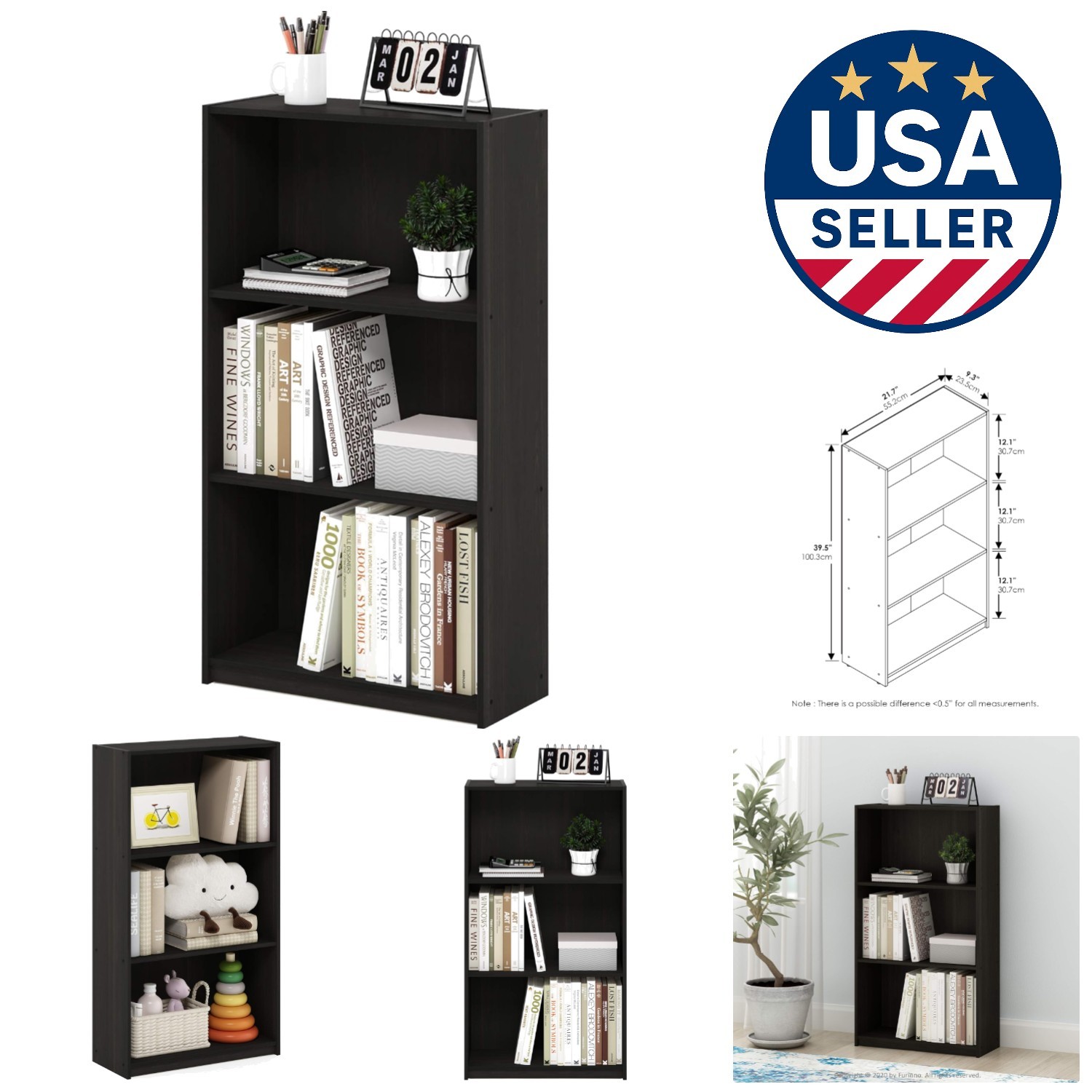 Contemporary 3-Tier Bookshelf with Open Shelves - Espresso Finish for All Rooms gallery