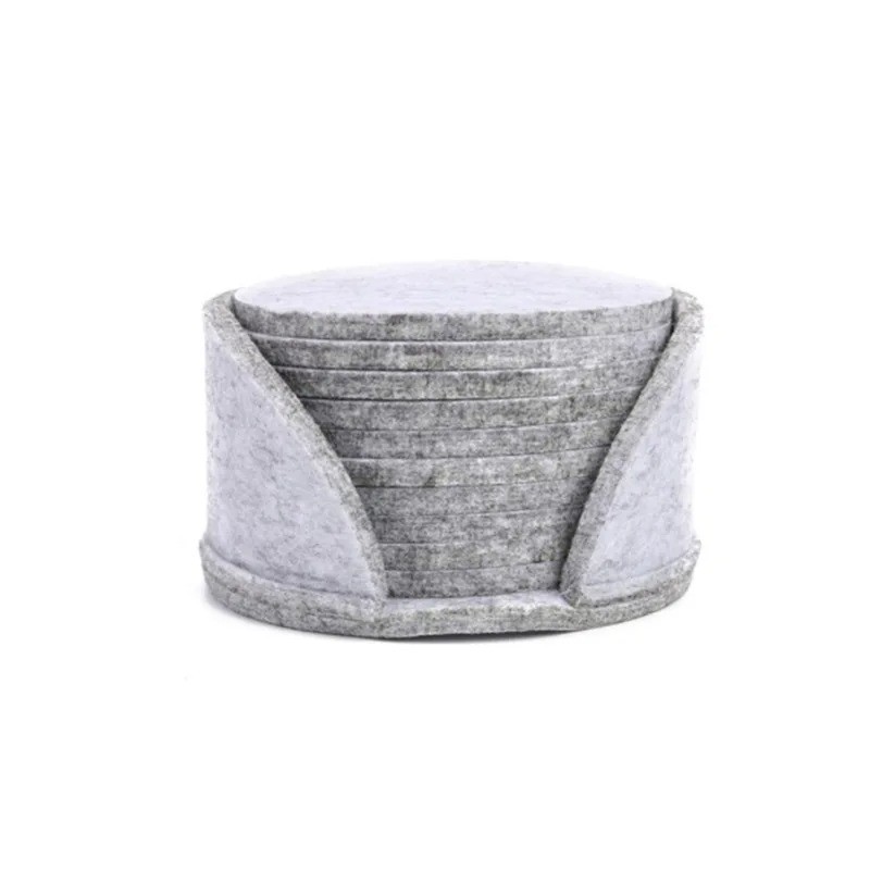 10pcs Round Felt Coasters Set with Holder – Heat Resistant Drink Mats for Table gallery