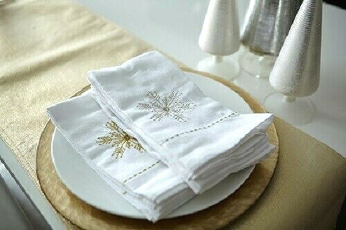 Harman Snowflake Embroidered Napkins (Set of 4) ~Gold / Silver ~FREE SHIPPING~ gallery