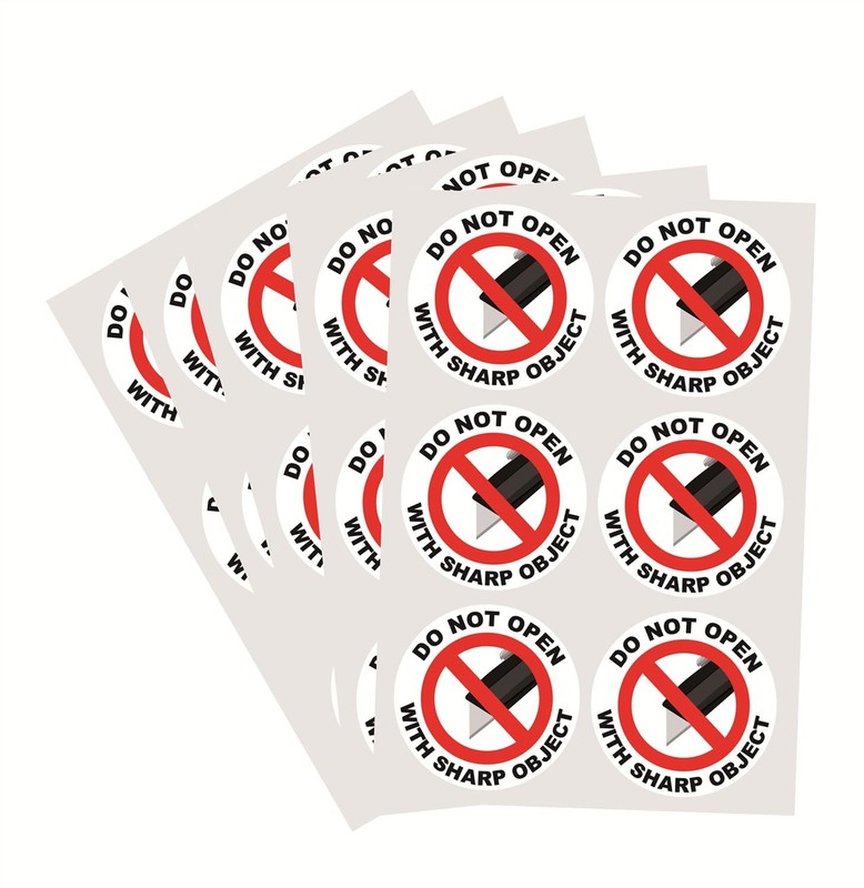 Do Not Open with Sharp Object Sticker,2inch (2 x 2) inch or (5 cm x 5 cm) gallery