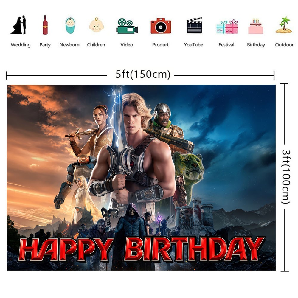 He-Man Party Decorations Backdrop Banner Poster Vinyl Birthday Gift gallery