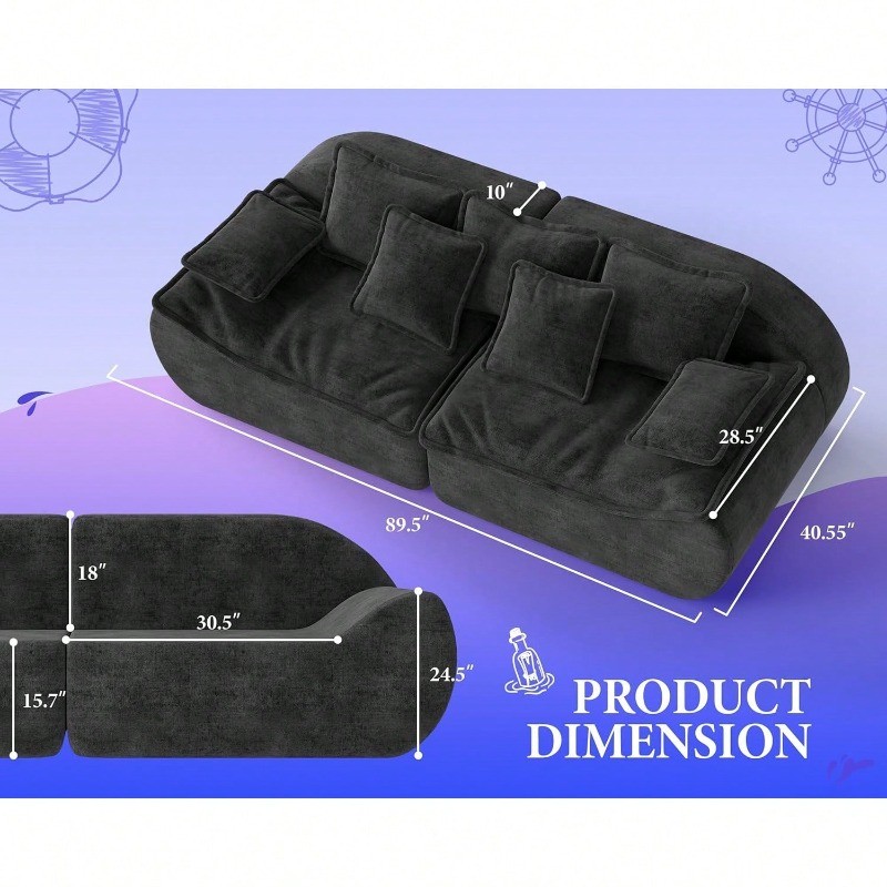Sofa Couches 3-Seater Modular Sectional Sofa 89''Comfy Loveseat with Throw gallery