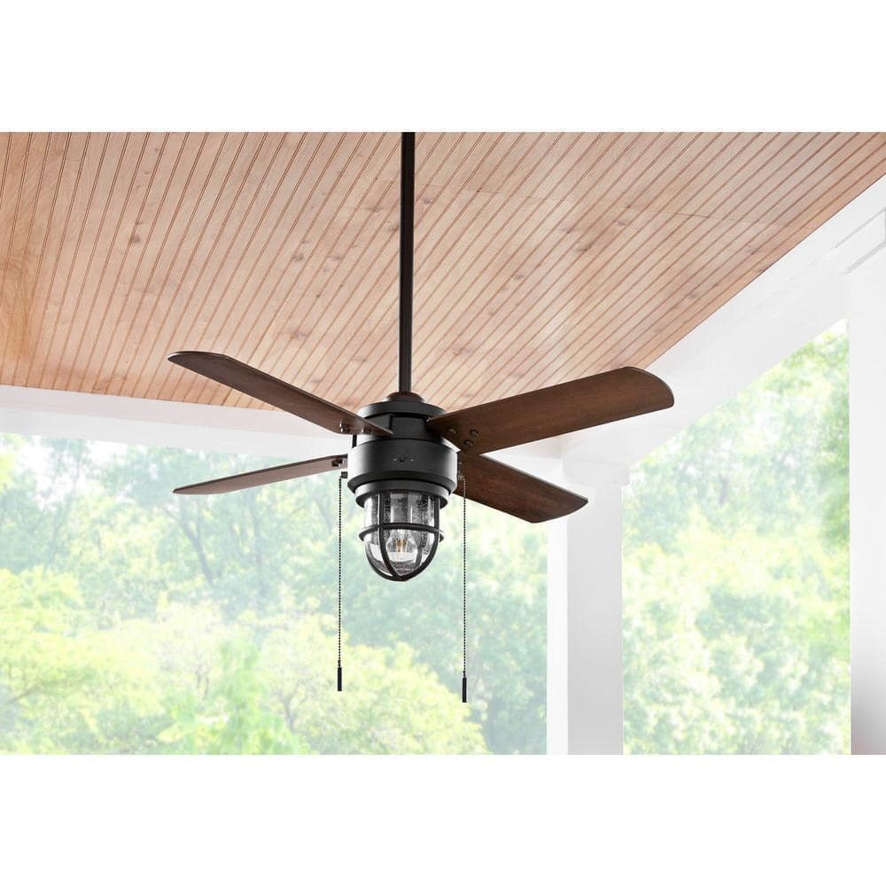 Hampton Bay Cedar Lake 44 in. LED Matte Black Damp Rated Ceiling Fan, 4 Blades gallery