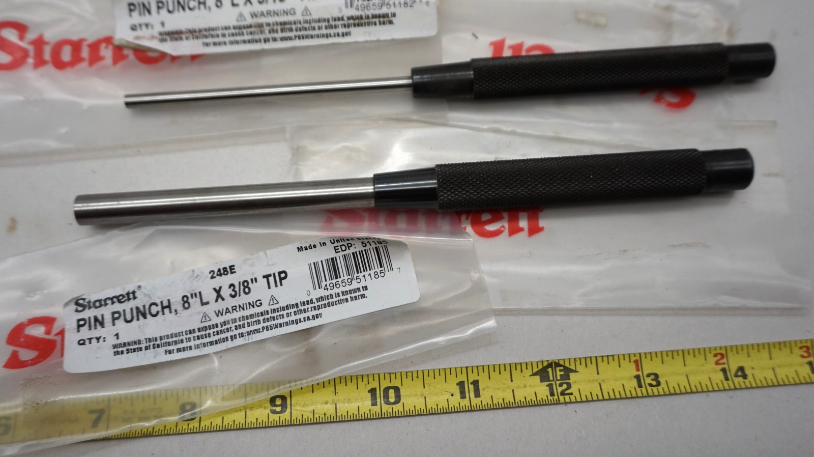 L.S. Starrett USA 3pc Long Drive Pin Punches 248B ,248C, 248E 3/16", 1/4" & 3/8" gallery