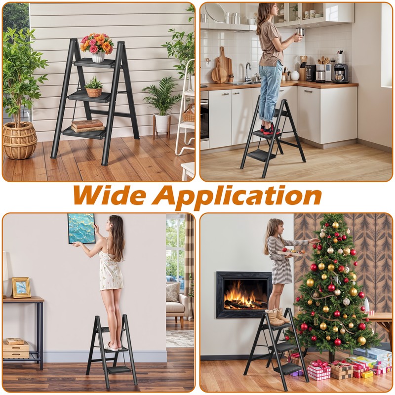 Lightweight 3 Folding Step Stools for Adults with Wide Anti-Slip Pedal Multi Use gallery