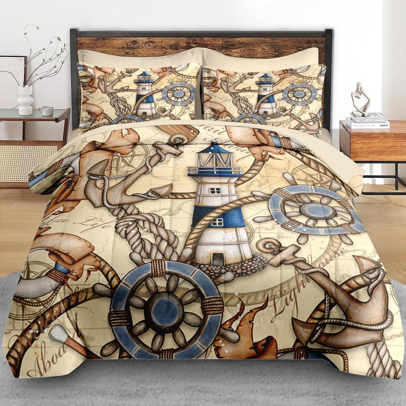 Vintage Nautical Lighthouse Comforter Set, 7 Pcs Queen Bedding for All Ages gallery