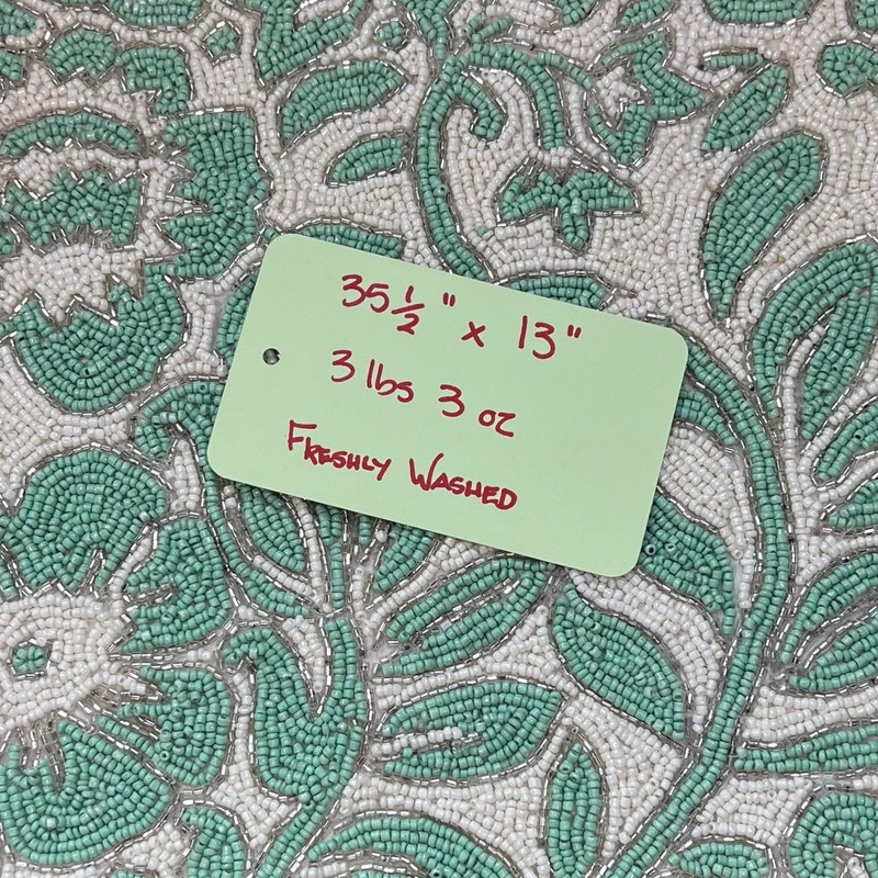 Jaipur in Bloom Beaded Table Runner Centerpiece 13 x 36 Aqua White Silver Floral gallery
