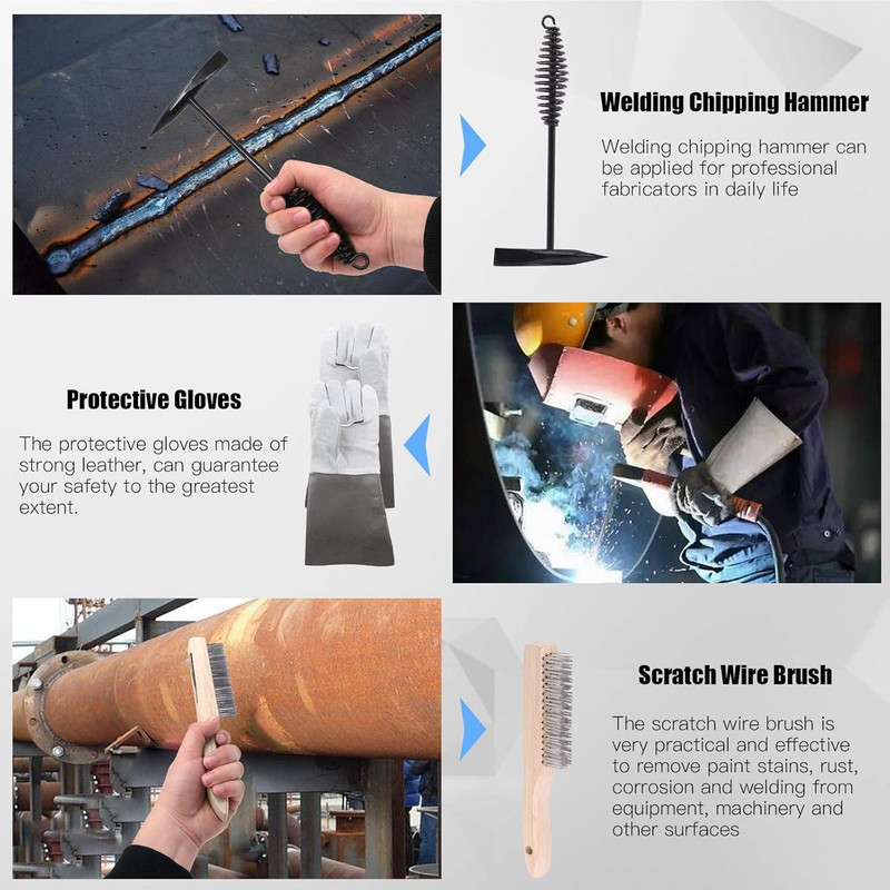 4Pcs 10'' Welding Chipping Hammer with Coil Spring Handle and Wire Brush with A gallery