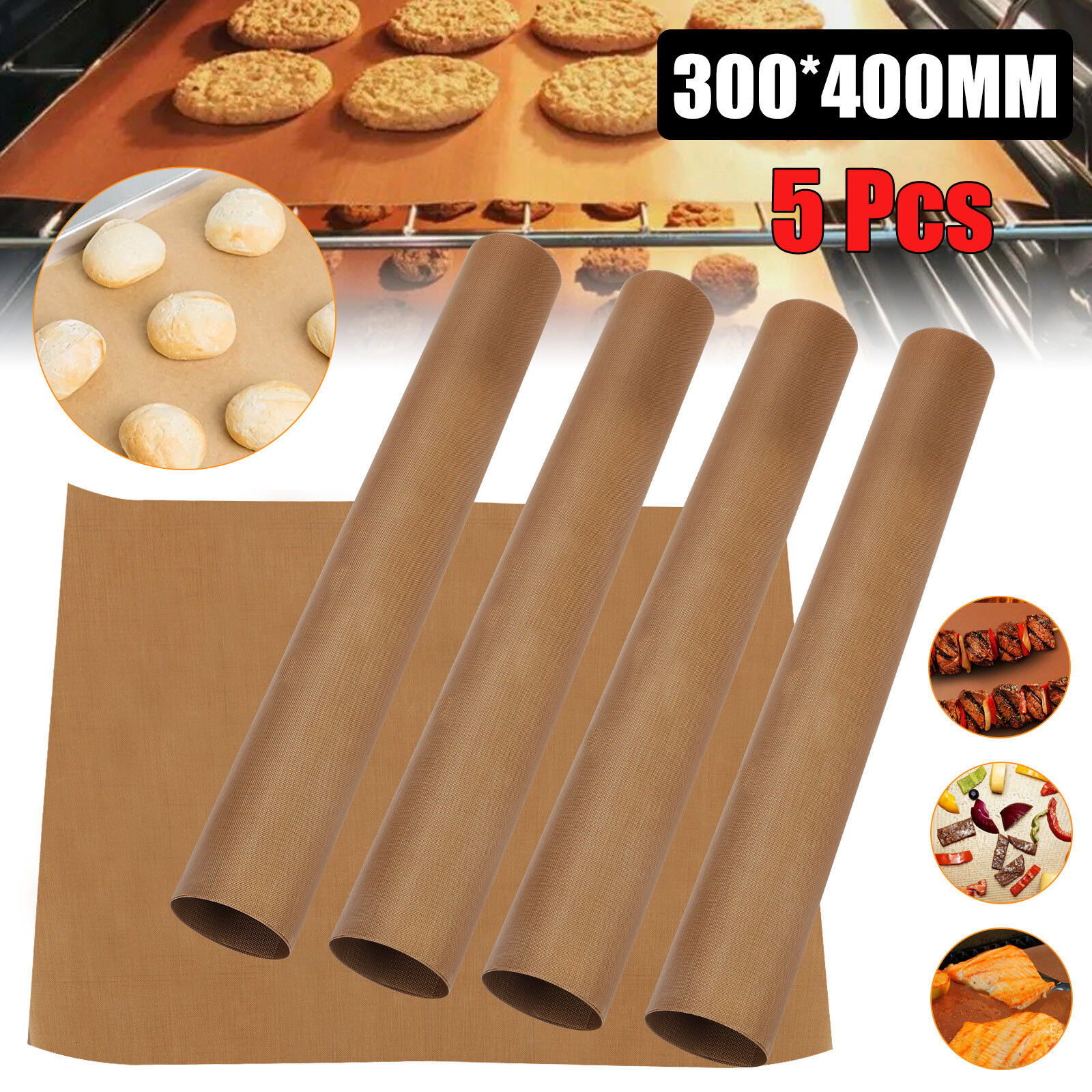 5pcs BBQ Grill Mats Outdoor Cooking Liner Baking Non-Stick Reusable Mat 16x12in gallery