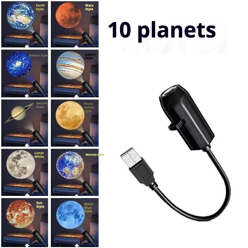 10 Plants Moon Earth Galaxy Projector Lamp Star Night Light 360° USB Powered gallery