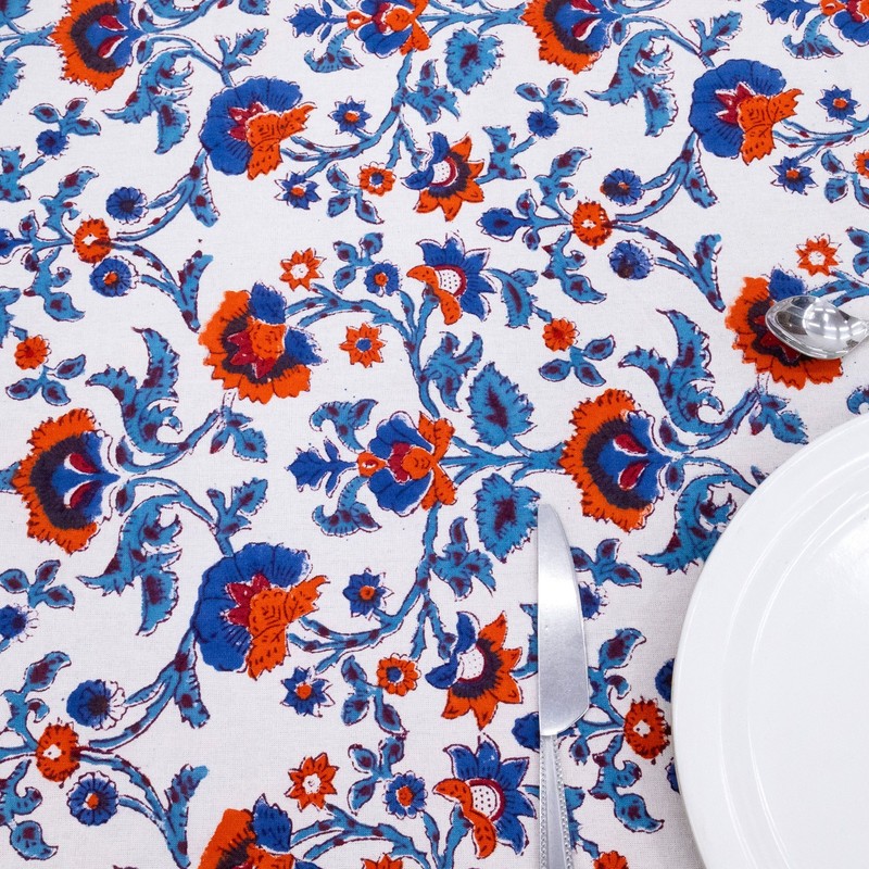 Dining Tablecloth, Cotton Table Cover, Wedding Gift, Block Printed Linens gallery