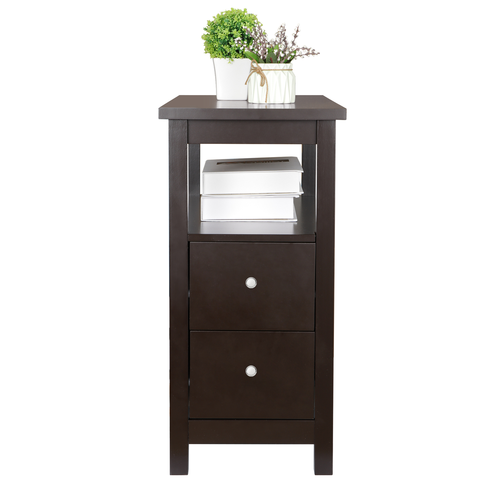 Chairside End Table with 2 Drawer and Shelf Narrow Side Table Home Decor Storage gallery