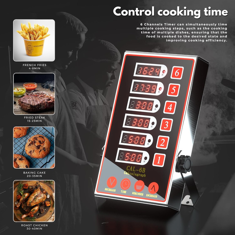 Commercial Kitchen Timer with 6 Channels, Professional LED Digital Timer for Coo gallery