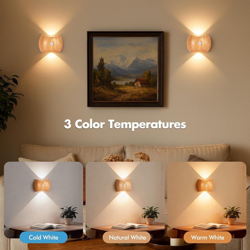 Rechargeable Motion Sensor Wall Light Sconce Indoor - 3 Color Wireless Up & Down gallery