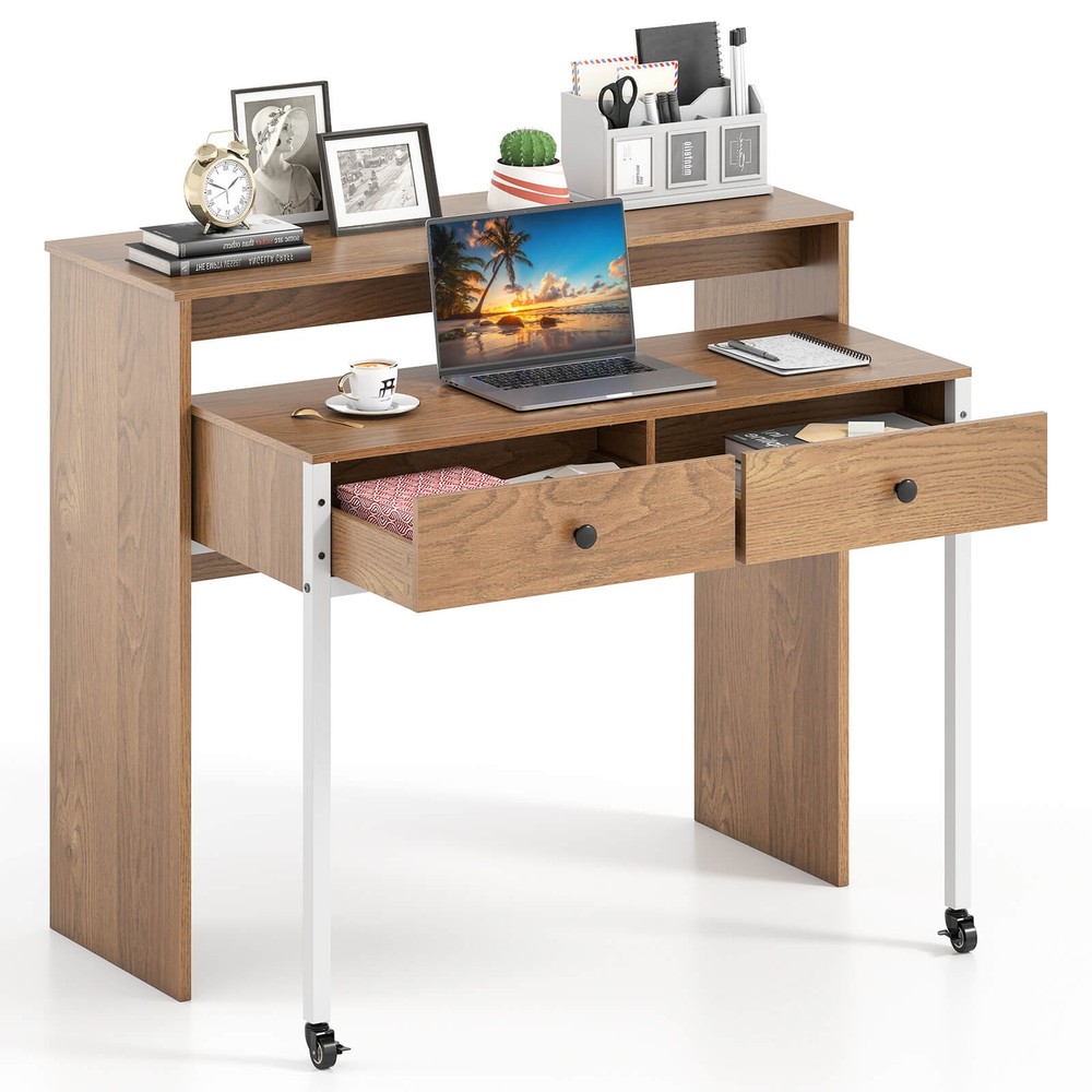 Extendable Computer Desk Console Table Writing Study Place Drawer & Wheels