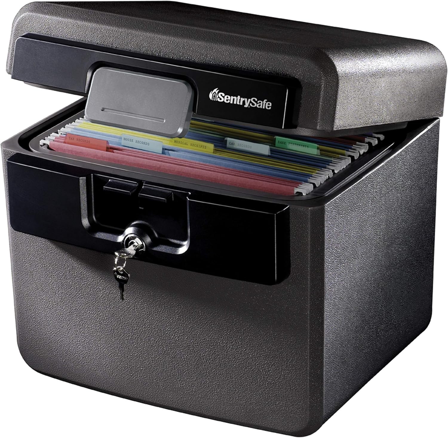 Black fireproof and waterproof safe, key-locked file folders and document boxes gallery