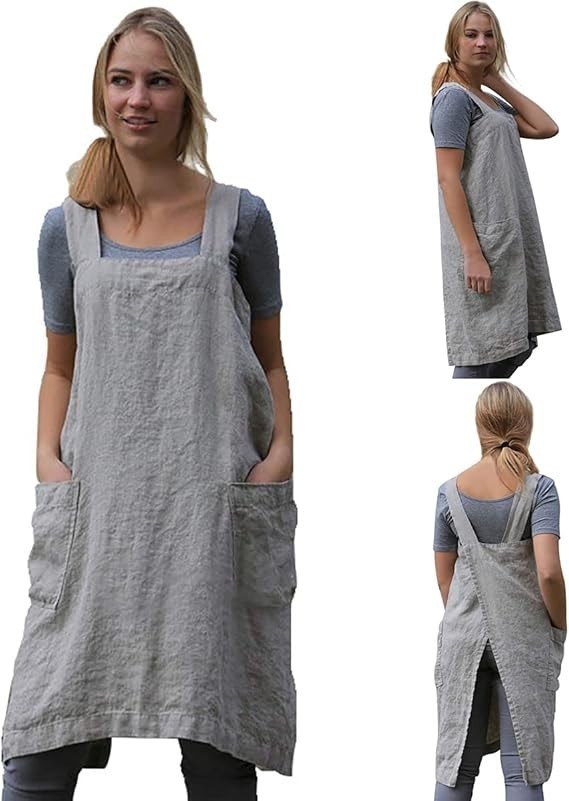 Cotton Linen Apron Cross Back Apron for Women with Big Pockets Square Pinafor... gallery