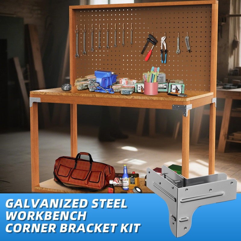 8 PCS Galvanized Steel Workbench Corner Bracket Kit - Heavy Duty 2x4 Shelf Brack gallery