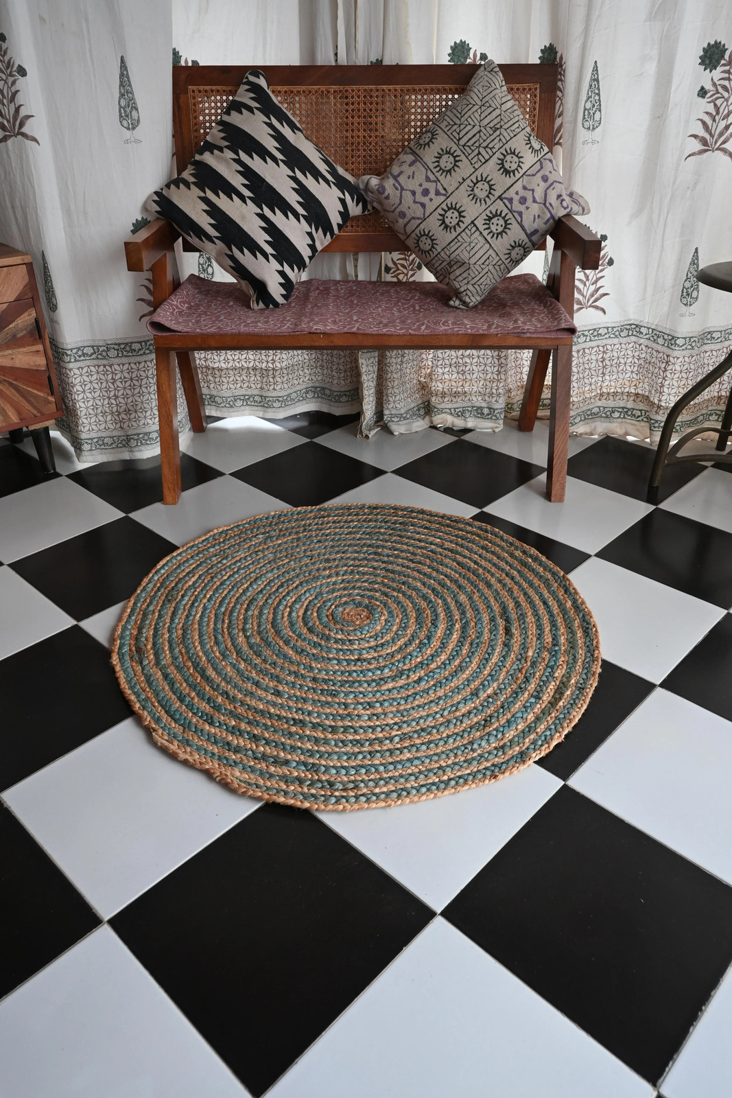 Rugmoda Jute Rug Blue & Tan Braided 3x3 ft Round Living Room Entryway Area Rug gallery