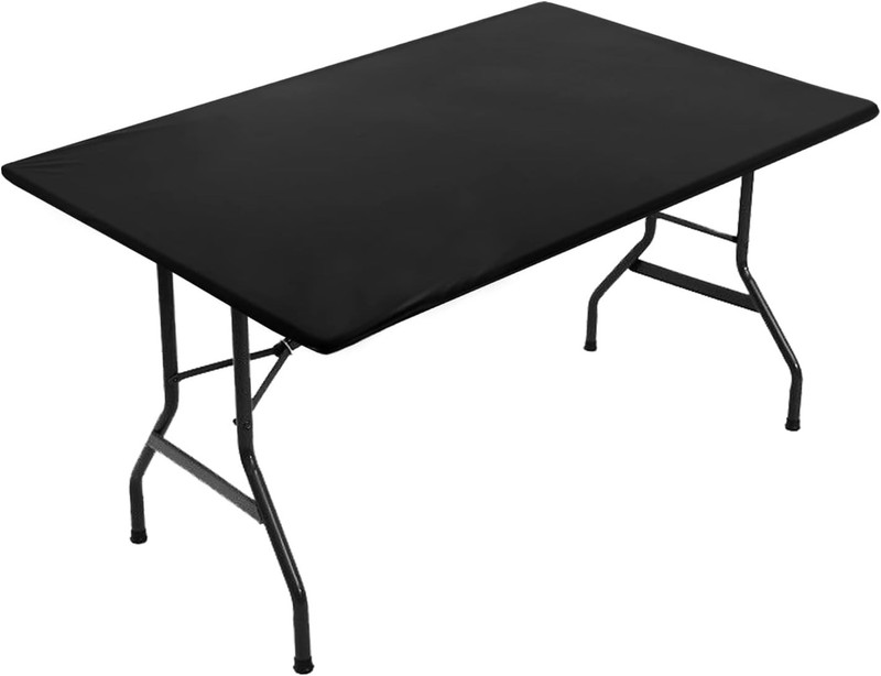 Reversible Stretch Table Cover - Black Waterproof Fitted Cover for 6ft Tables gallery