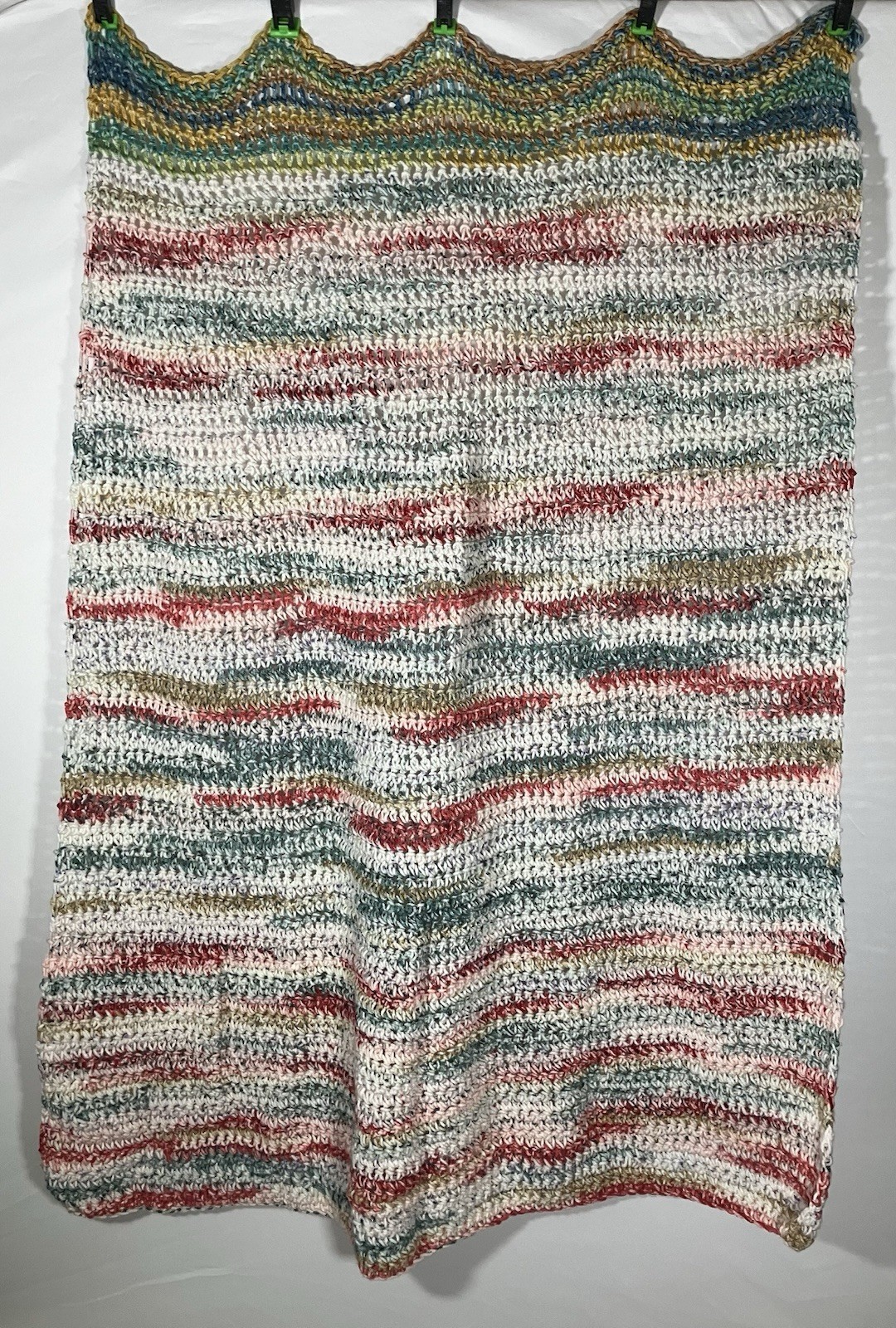 Handmade Crocheted Lap Blanket Approximately 32X46 Bright Multicolor Boho Wonky gallery