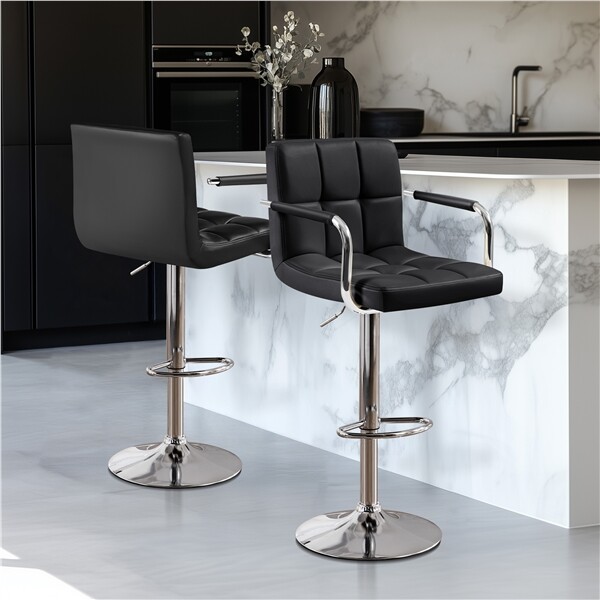 Barstools Set of 2, Height Adjustable PU Leather Bar Chairs with Armrest gallery