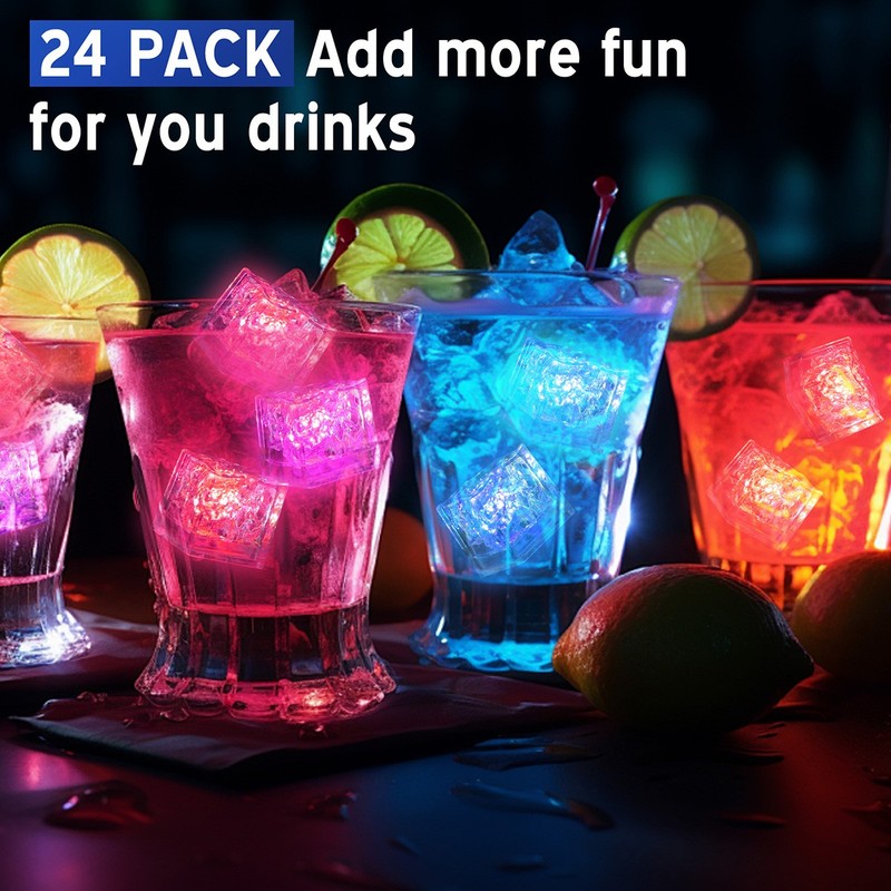 12/24 LED Ice Cubes for Drinks Cocktail Mojito Light Up Ice Cube Bar Club Party gallery