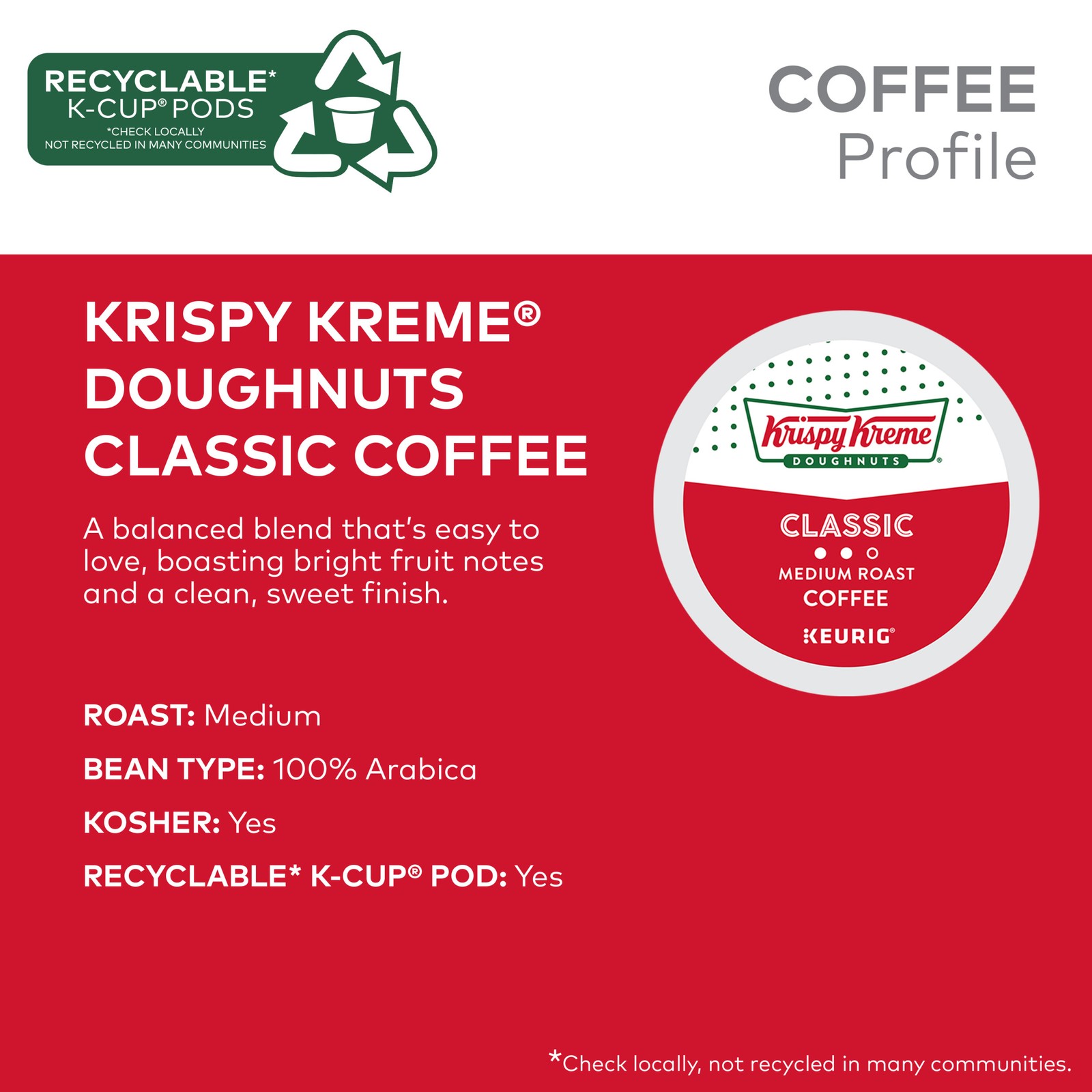 Krispy Kreme Doughnuts, Classic, K-Cup Pods, Medium Roast Coffee, 96 Count gallery