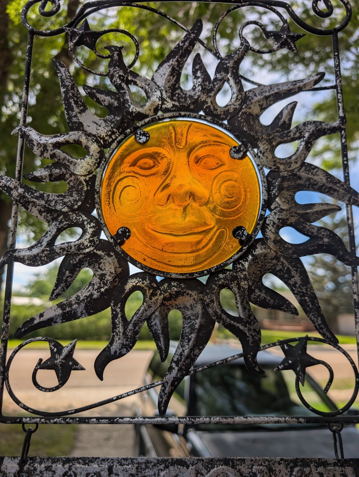 Metal Celestial Sun Moon Glass Hanging Wall Art Welcome 22" Tall Indoor Outdoor gallery