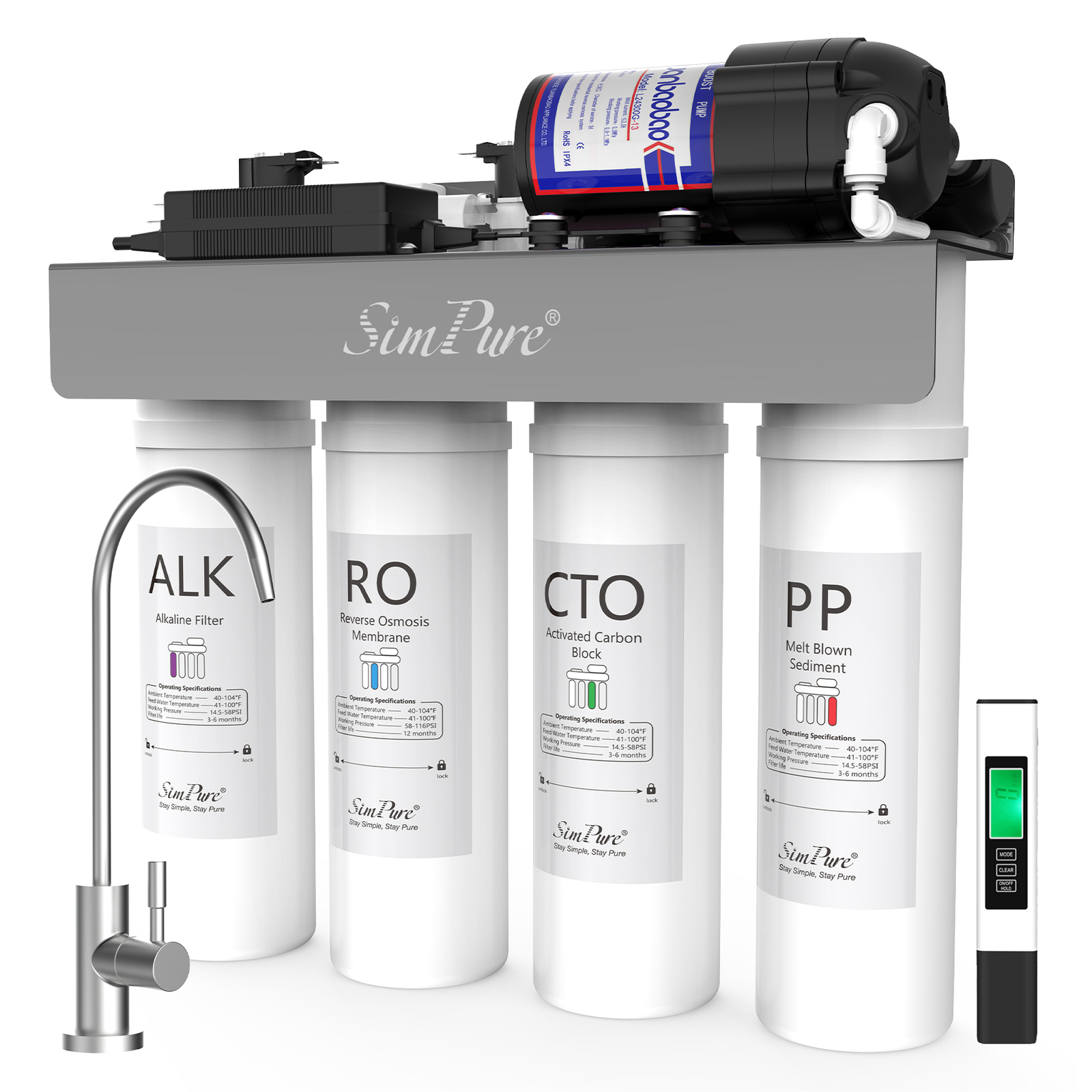 Upgrade SimPure WP2-400GPD 8-Stage UV Alkaline pH+ Reverse Osmosis Water System gallery